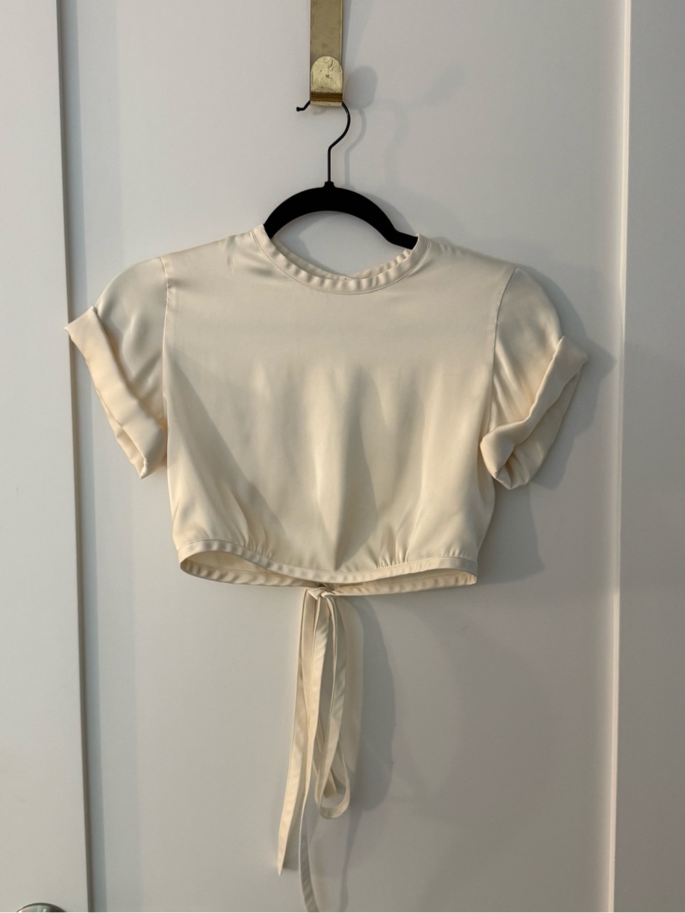 Orseund Iris Cream Tie-Front Short Sleeve Silk Top